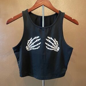 SHEIN Black Crop Top with Skeleton Design